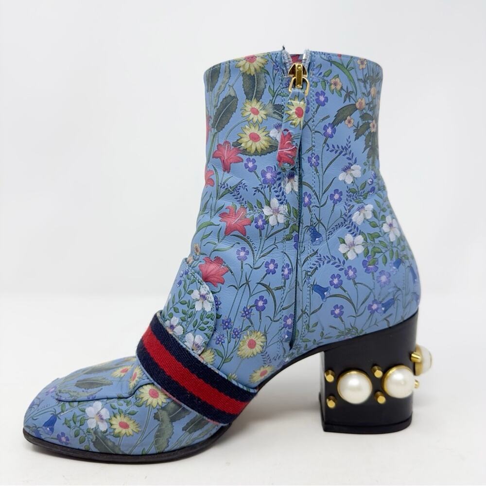 Gucci Peyton Flora Pearl GG Web Stripe Ankle Boots Womens Size EU 37 - Picture 8 of 14
